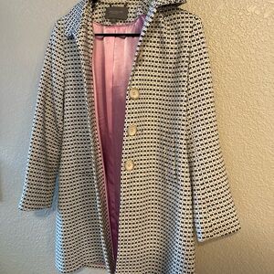 Ann Taylor Black and White Trench Coat with Classic Houndstooth Pattern
